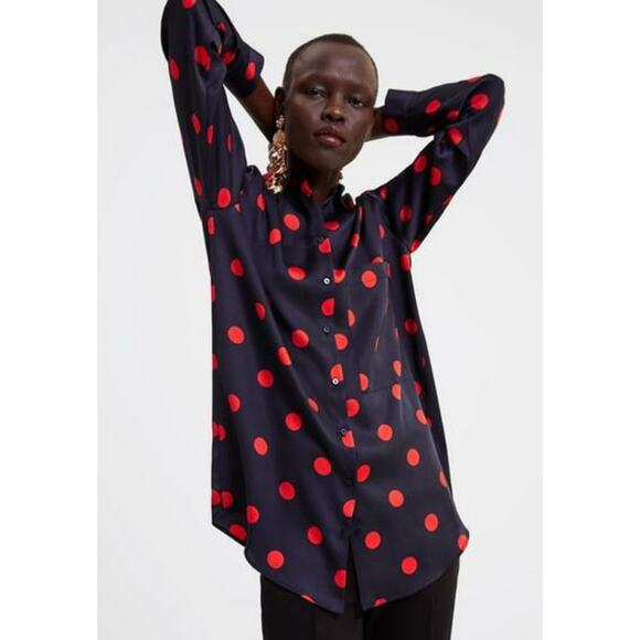 Zara Polka Dot Button Down Blouse small - Picture 2 of 8